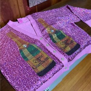 QUEEN OF SPARKLES Pink Sequin Champagne Cardigan